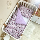 Set lenjerie de schimb pentru patut bebe 3 piese Mix flori mov (1)